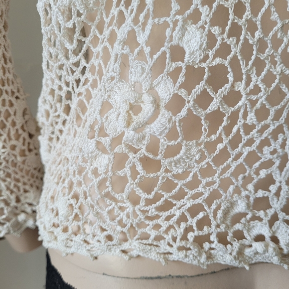 Vintage 60s Elegant Lace Crochet Cardigan Off-white Small - Picture 8 of 13